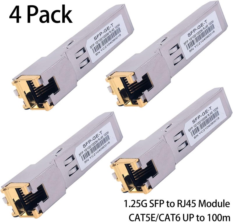 GESD 4PCS 1000BASE-T Gigabit SFP to RJ45 Copper Ethernet Modular Transceiver for Cisco,Meraki,Ubiquiti,D/TP Link,Supermicro,Netgear,Broadcom, 1.25G SFP-T CAT5E/CAT6 up to 100m Mikrotik S-RJ01 - Image 2